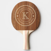 Red Oak Wood Wedding Monogram Star Tafeltennisbatje (Achterkant)