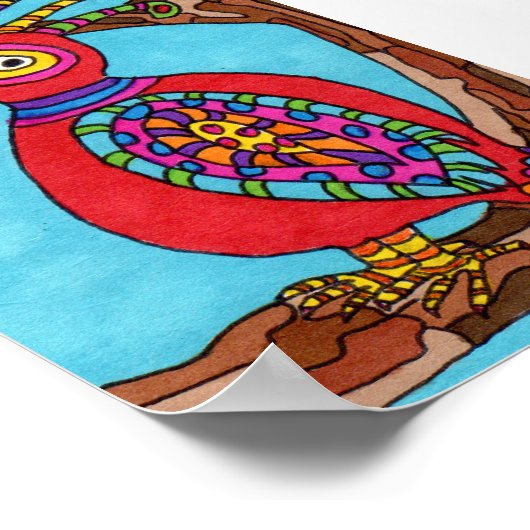 Red Oaxacan Bird Mini Mexican Folk Art Poster (Hoek)