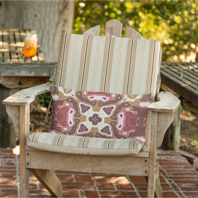 Red Ochre Mustard Yellow Taupe Brown Tribal Art Buitenkussen (Stoel)