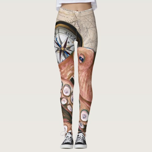 Red Octopus Compass Map beige Leggings (Voorkant)