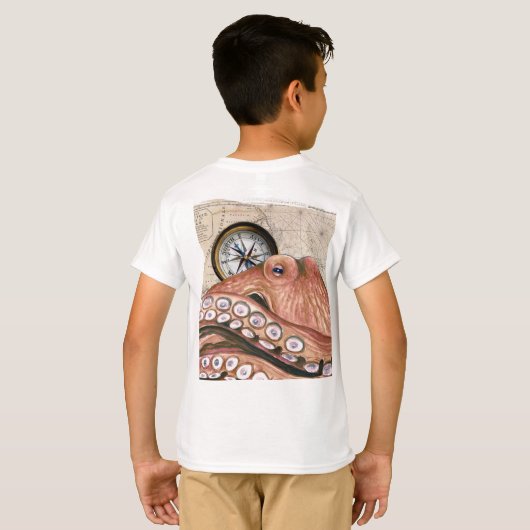 Red Octopus Compass  Map beige T-shirt (Achterkant volledig)