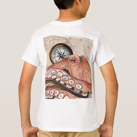 Red Octopus Compass  Map beige T-shirt (Achterkant)