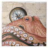 Red Octopus Compass  Map beige Tegeltje (Voorkant)