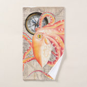 Red Octopus  Map Comass Marine Bad Handdoek (Handdoek)