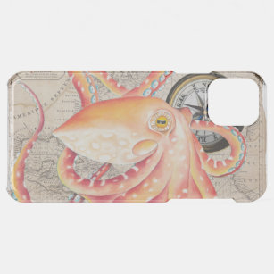 Red Octopus  Map Comass Marine iPhone 11 Pro Max Hoesje