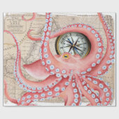 Red Octopus  Map Compass Cadeaupapier (Vlak)