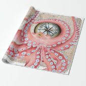 Red Octopus  Map Compass Cadeaupapier (Uitgerold)
