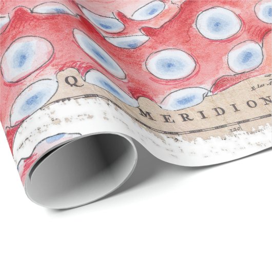 Red Octopus  Map Compass Cadeaupapier (Rol Hoek)