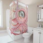 Red Octopus  Map Compass Douchegordijn (In situ)