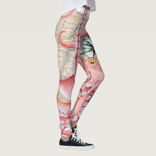 Red Octopus  Map Compass Leggings (Rechts)