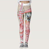 Red Octopus  Map Compass Leggings (Voorkant)