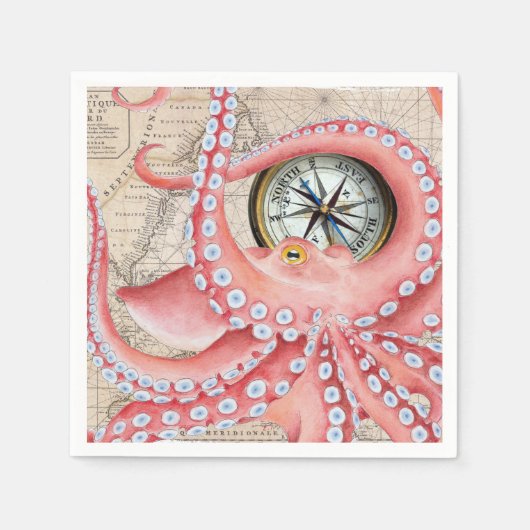 Red Octopus  Map Compass Servet (Voorkant)
