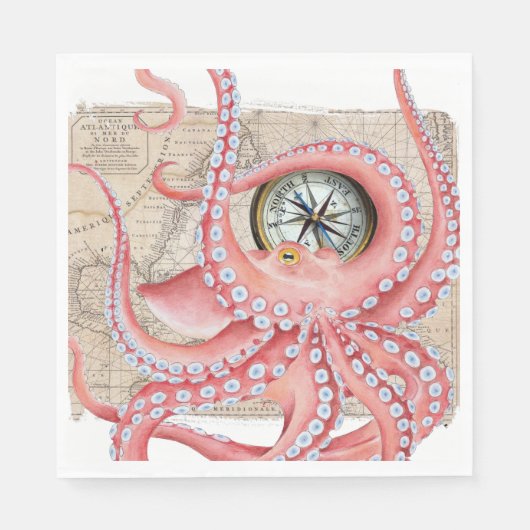 Red Octopus  Map Compass Servet (Voorkant)