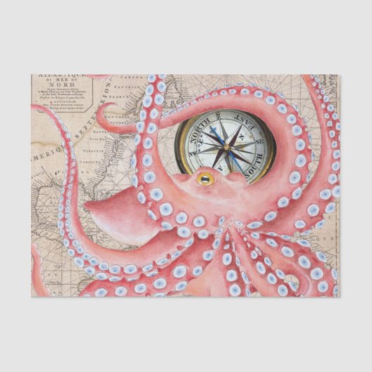 Red Octopus  Map Compass Tissuepapier (Voorkant)