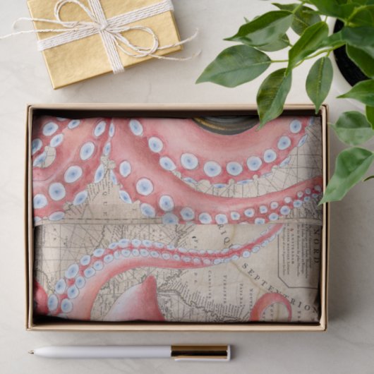 Red Octopus  Map Compass Tissuepapier (Geschenk)