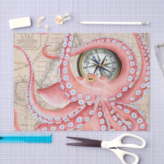 Red Octopus  Map Compass Tissuepapier (Craft)