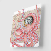 Red Octopus  Map Compass Vierkante Klok (Hoek)