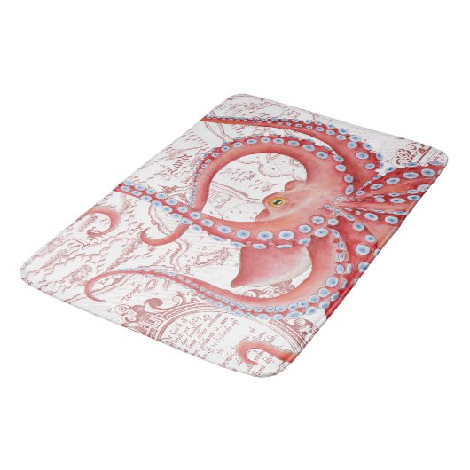 Red Octopus  Map White Badmat (Gekanteld)
