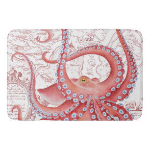 Red Octopus  Map White Badmat