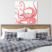 Red Octopus Map White Canvas Afdruk (Insitu (Slaapkamer))