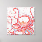 Red Octopus Map White Canvas Afdruk (Voorkant)