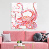 Red Octopus Map White Canvas Afdruk (Insitu (Woonkamer))