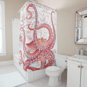 Red Octopus  Map White Douchegordijn (In situ)