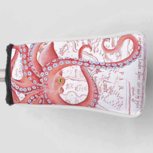 Red Octopus  Map White Golfheadcover (Voorkant)