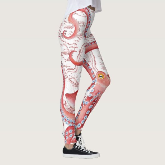 Red Octopus  Map White Leggings (Rechts)