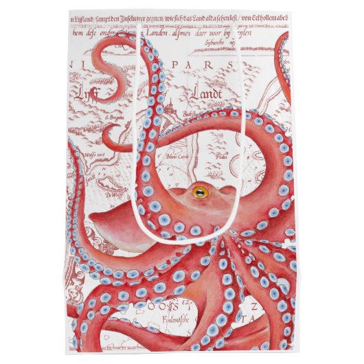 Red Octopus  Map White Medium Cadeauzakje (Achterkant)