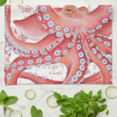 Red Octopus  Map White Theedoek (Gevouwen)