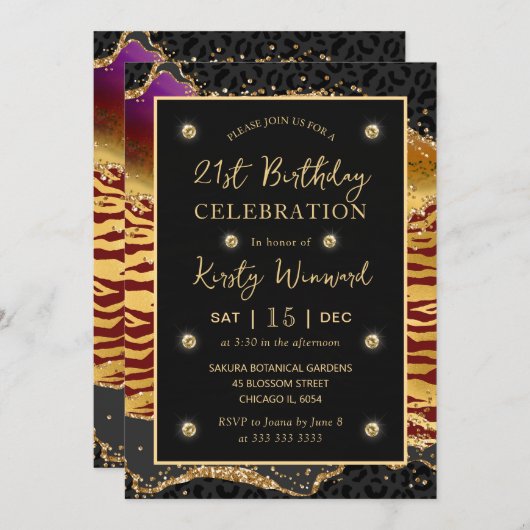 Red Oerwoud Safari Glitter Agate 21st Birthday Kaart (Voorkant / Achterkant)