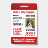 Red Official Service Animal Aangepaste foto-ID Badge (Voorkant)