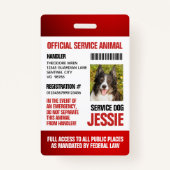 Red Official Service Animal Aangepaste foto-ID Badge (Achterkant)