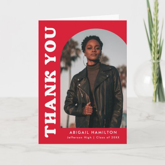 Red Offset Arch 4 Foto Afstuderen Bedankkaart (Voorkant)