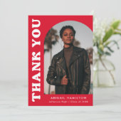 Red Offset Arch Photo Afstuderen Bedankkaart (Staand voorkant)