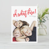 Red Oh What Fun Kerstfeestay Photo Card Feestdagenkaart (Staand voorkant)