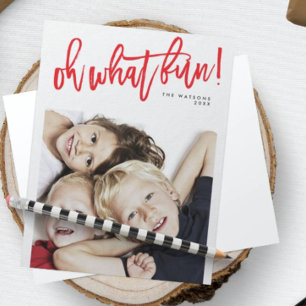 Red Oh What Fun Kerstfeestay Photo Card Feestdagenkaart