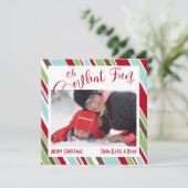 Red Oh What Fun Typografie w/ Diagonaal Stripes Feestdagenkaart (Staand voorkant)