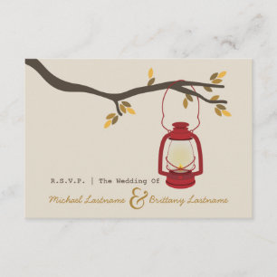 Red Oil Lantern Camping Fall Wedding R.S.V.P. RSVP Kaartje