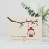 Red Oil Lantern Camping Fall Wedding R.S.V.P. RSVP Kaartje (Staand voorkant)