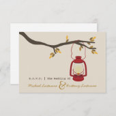 Red Oil Lantern Camping Fall Wedding R.S.V.P. RSVP Kaartje (Voorkant / Achterkant)