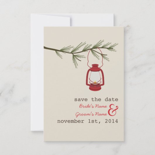 Red Oil Lantern Evergreen Tree Save the Date (Voorkant)