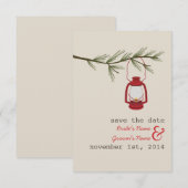 Red Oil Lantern Evergreen Tree Save the Date (Voorkant / Achterkant)