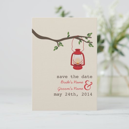 Red Oil Lantern Outdoor Wedding Save the Date (Staand voorkant)