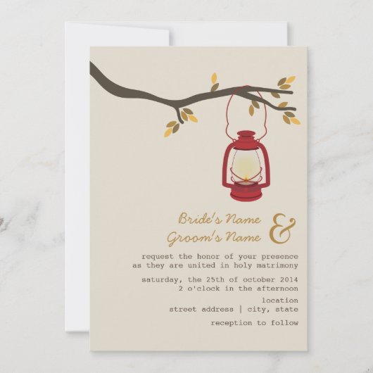 Red Oil Lantern Wilderness / Camping Fall Wedding Kaart (Voorkant)