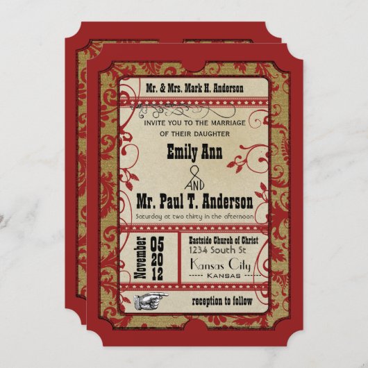 Red Old Hollywood Ticket voor twee bruiloft Kaart (Voorkant / Achterkant)