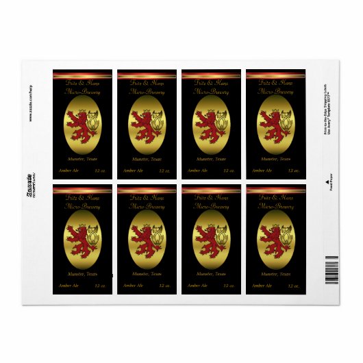 Red Old World Lion Home Made Bierlabels Etiket (Full Sheet)