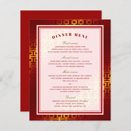 Red Ombre Double Happiness Chinees Wedding Menu (Voorkant / Achterkant)