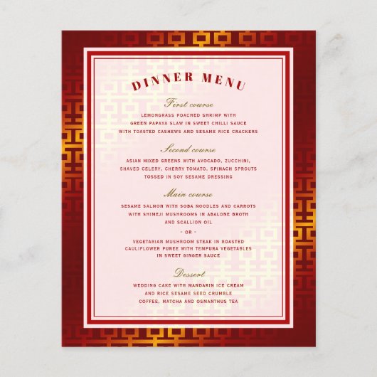 Red Ombre Double Happiness Chinees Wedding Menu (Voorkant)